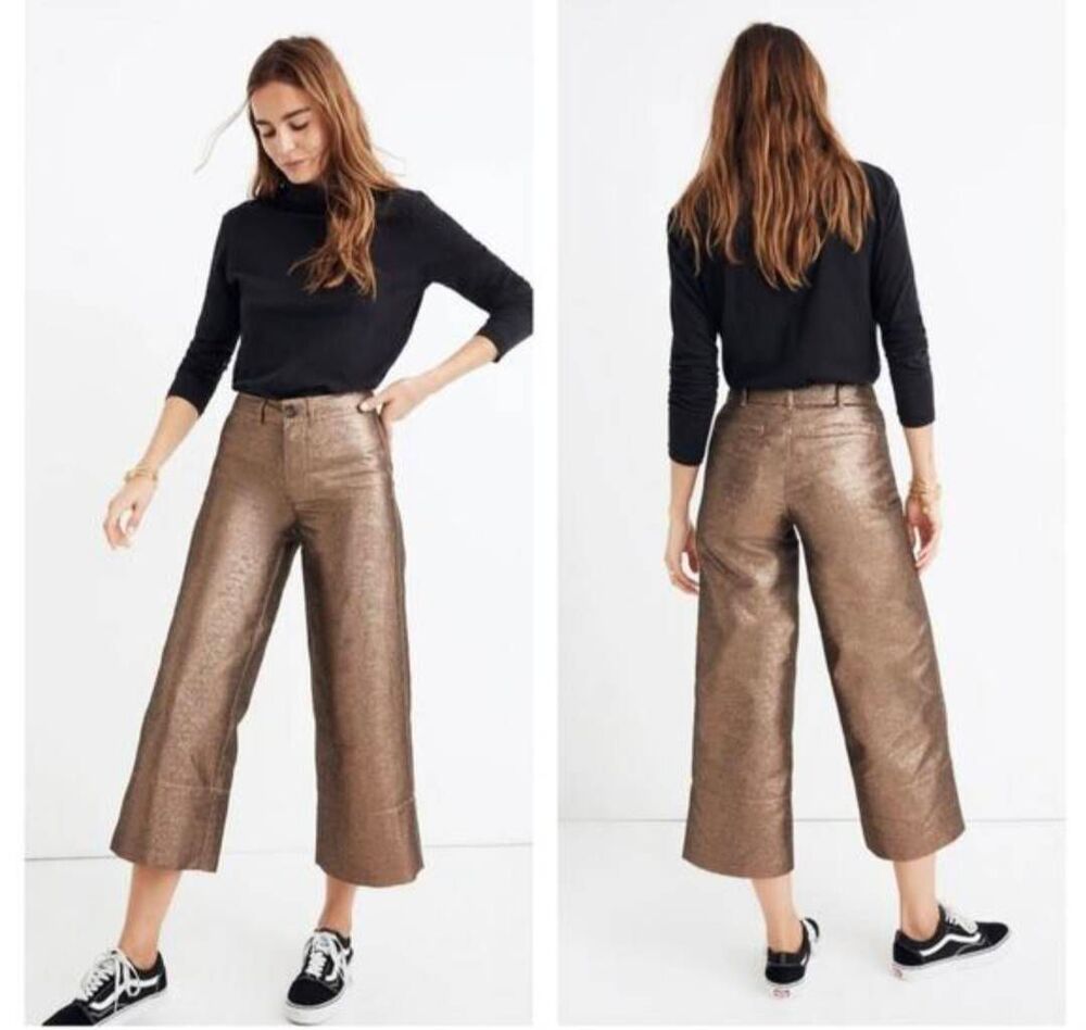Madewell Emmett Bronze Metallic Crop Wide Leg Pants 26 Maximalist Trendy Party
